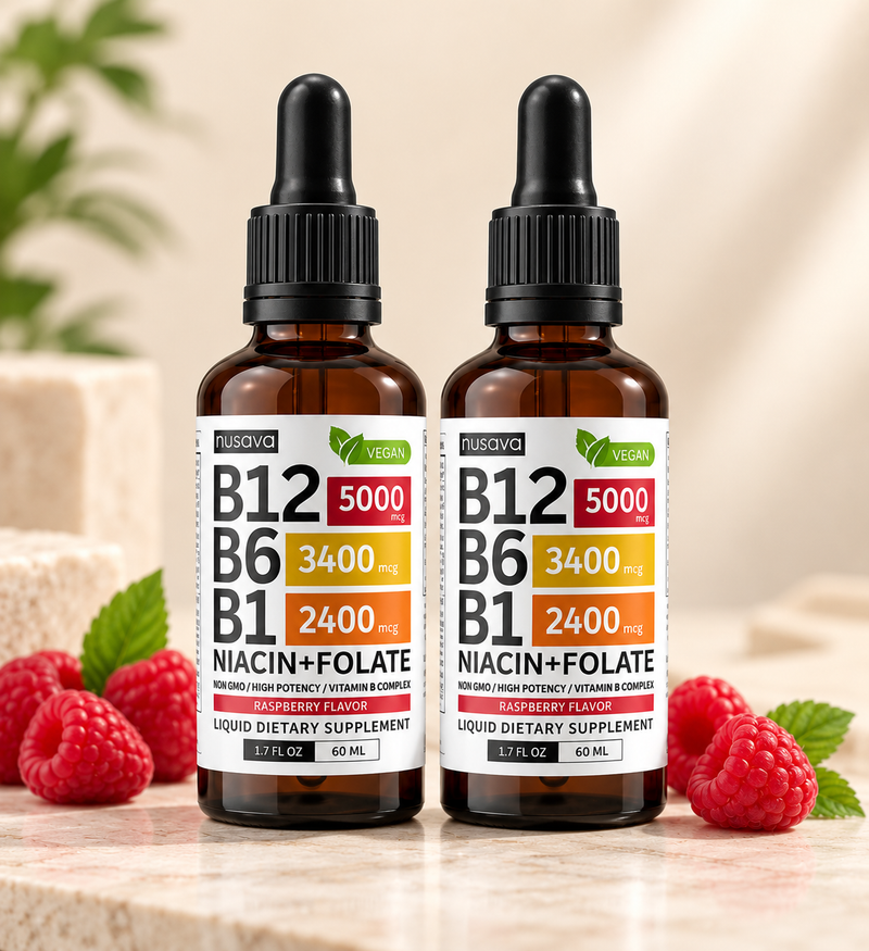 Complejo B líquido Nusava con B12, B6 y B1, frasco gotero de 60 ml