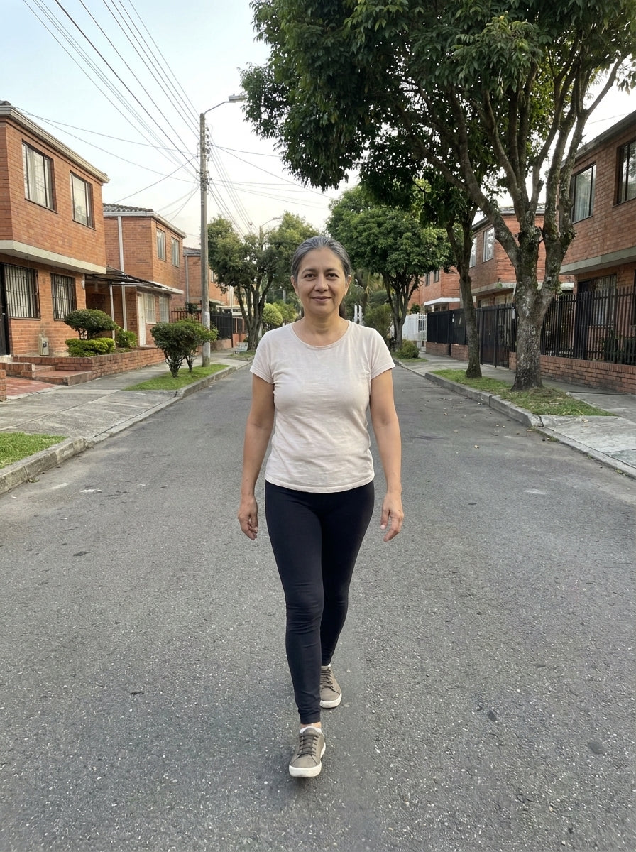Mujer de 50 años en su caminata matutina