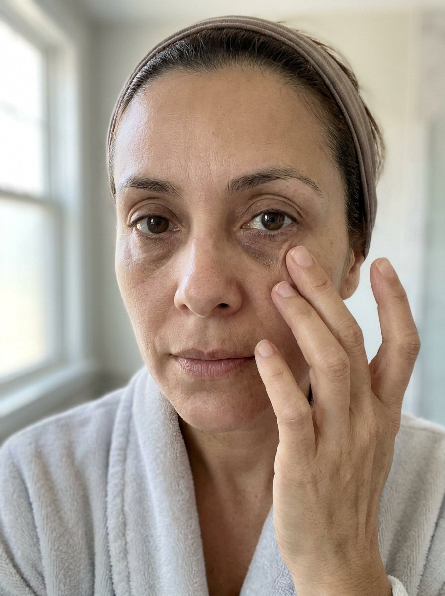 Mujer tocandose la piel bajo el ojo