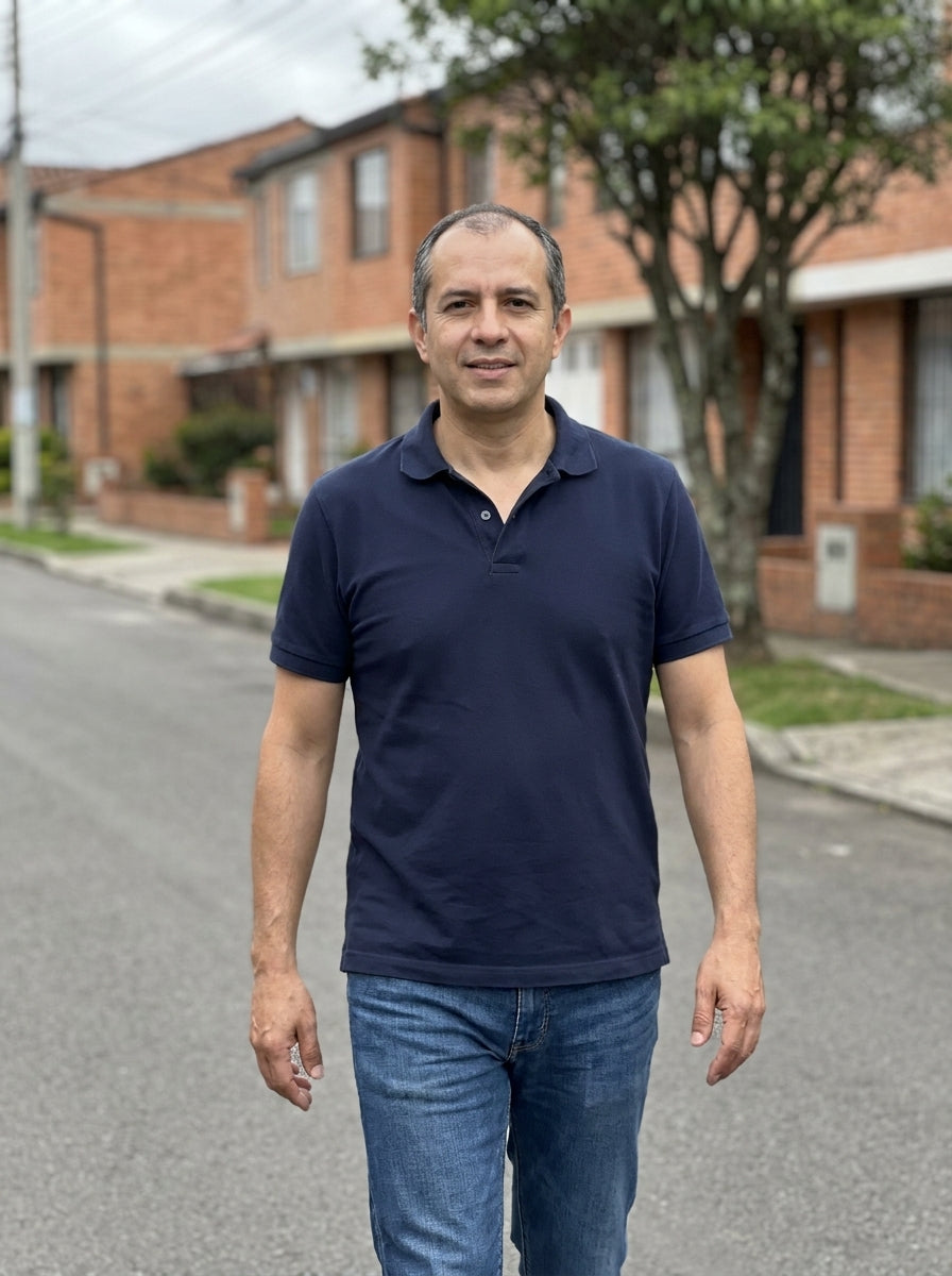 Hombre de 47 años caminando por su barrio